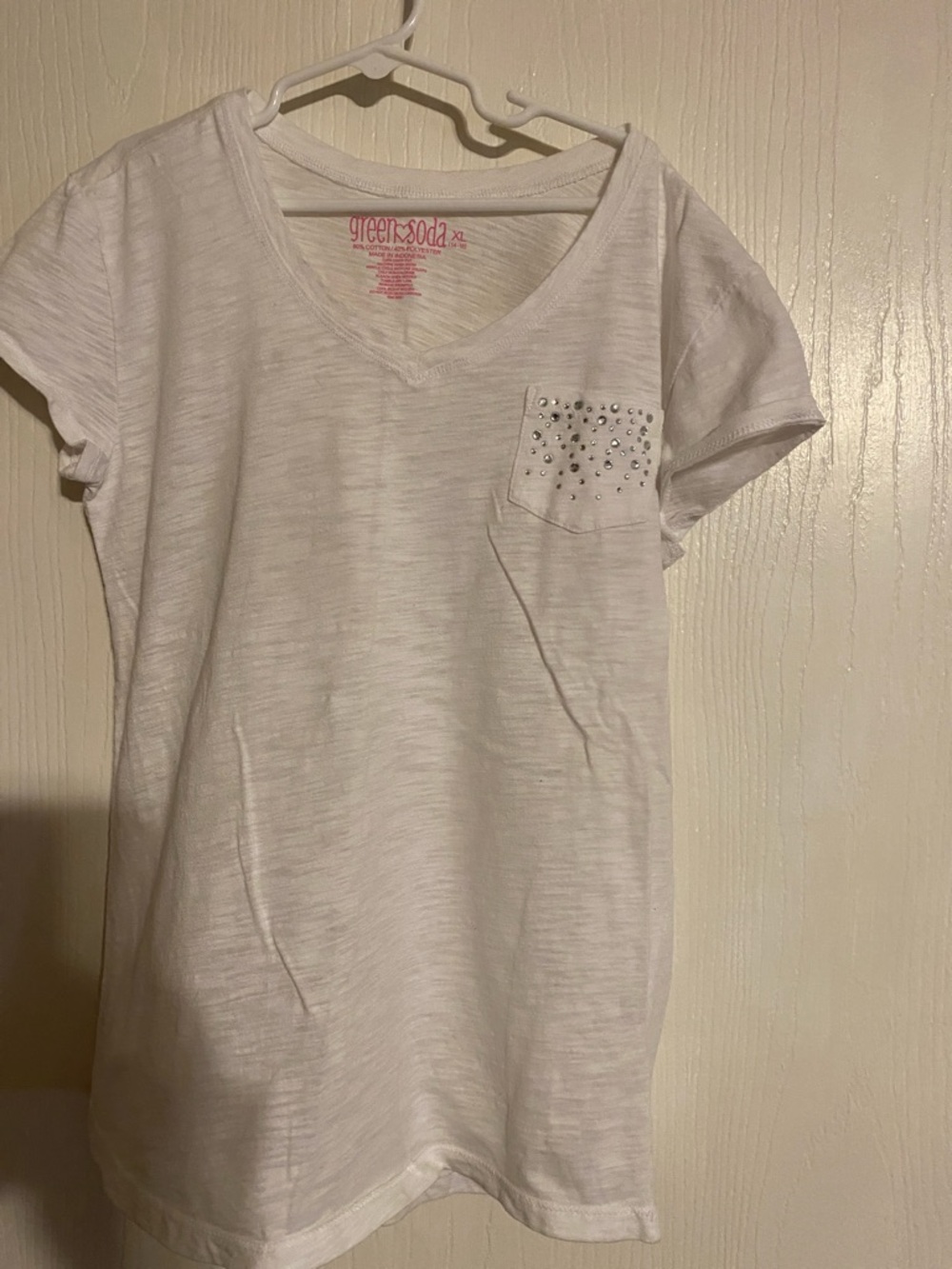 Green Soda Girls' White Short-Sleeve Tee with Studded Pocket